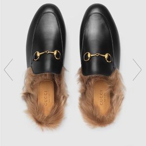 Gucci Black Leather Mules with Gold Detail